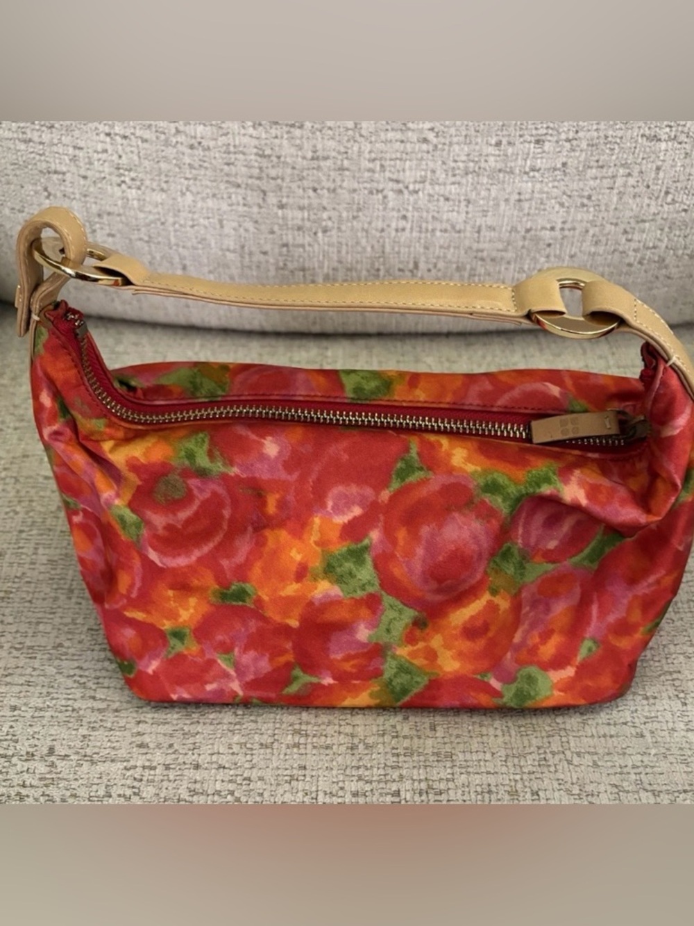 Kate Spade Floral Red Satin Mini Shoulder Bag with Leather Strap